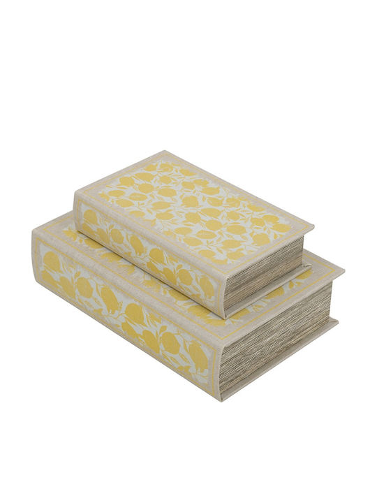 Artekko Book Decorative Book Box Wood Fabric Beige Yellow Set/2