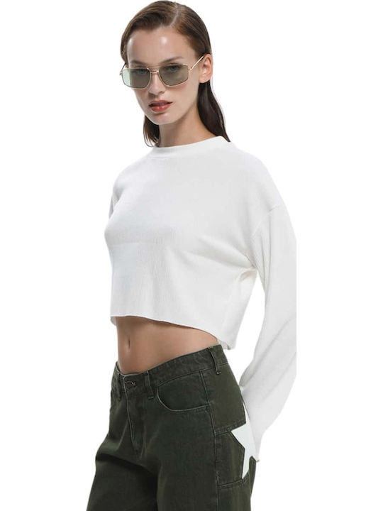 Γυναικείο Crop Top Βαμβακερό Μακρυμάνικο Λευκό