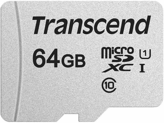 Transcend 300s microSDXC 64GB U1 V30 A1 UHS-I 100MB/s Speicherkarten mit Adapter