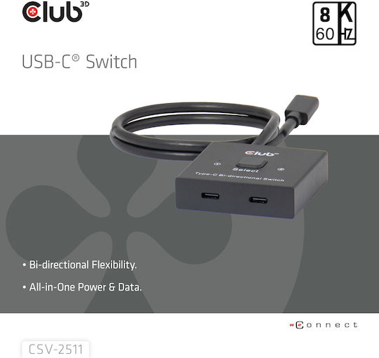 Club3D Μετατροπέας USB-C male σε USB-C female 1τμχ CSV-2511