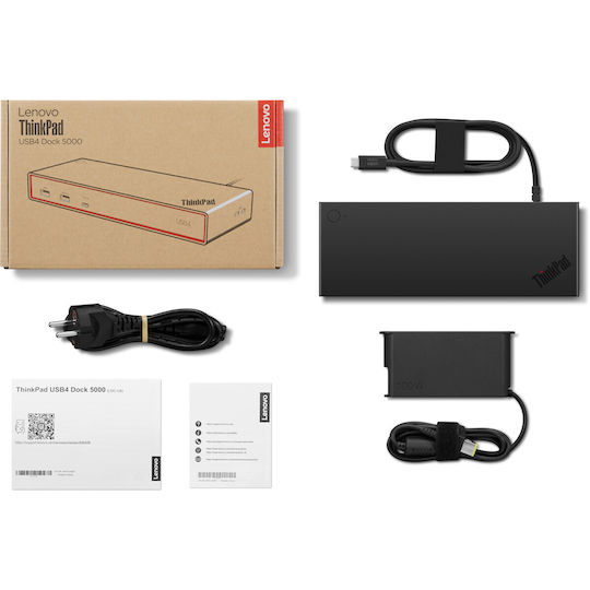 Lenovo ThinkPad USB4 Dock 5000 Dock Docking Station with HDMI/DisplayPort 4K PD Ethernet and Support for 4 Monitors Black