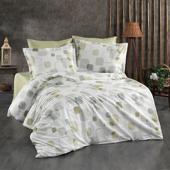 Dimcol Μελίνα Σετ Σεντόνια Μονά 160x240εκ. White-olive (3τμχ)