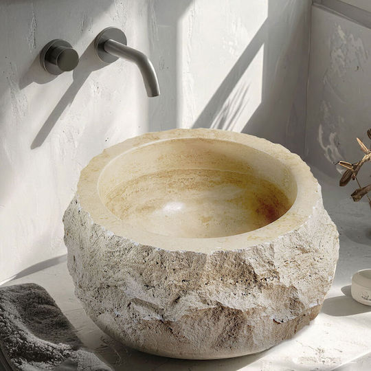 Fossil Επικαθήμενος Νιπτήρας Μαρμάρινος 42x42cm Travertine Fossil Επικαθήμενος Νιπτήρας Μαρμάρινος 42x42cm Travertine