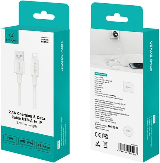 Usams USB-A to Lightning Cable 12W Λευκό 1m SJ762USB01