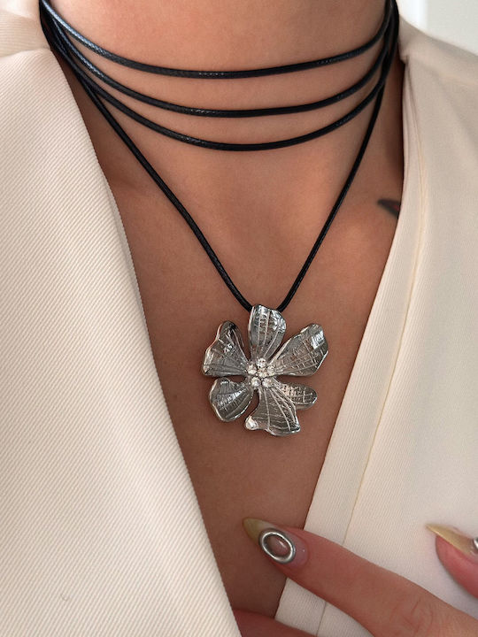 Enotia Halskette mit Design Blume aus Stahl