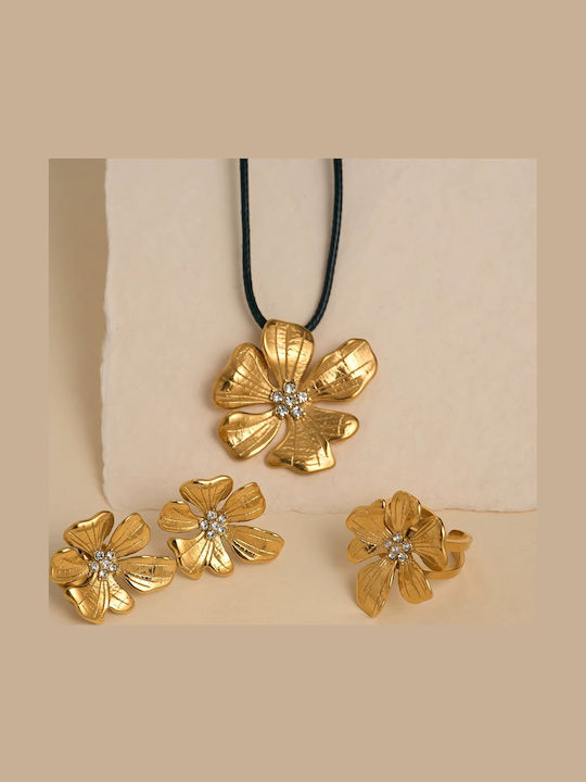 Enotia Necklace with design Flower from Gold Plated Steel with Zircon