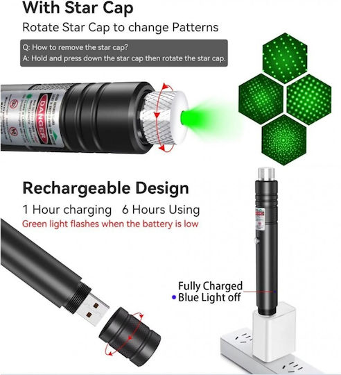 Κόκκινος Ισχυρός Δείκτης Laser Μεγάλης Εμβέλειας 3000m Usb Φόρτιση 5-3722
