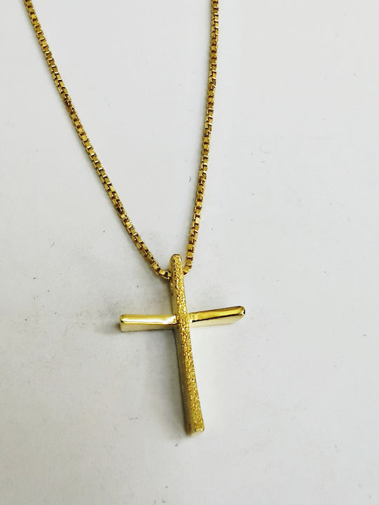 Aris Dentopoulos Jewellery Γυναικείος Σταυρός από Επιχρυσωμένο Ασήμι με Αλυσίδα
