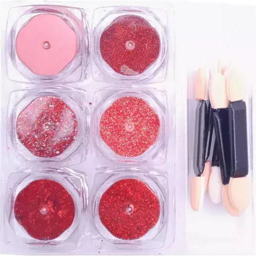 Vicky Nail Διακοσμητική Σκόνη Glitter Νυχιών Κόκκινη 6 Τμχ X 0,8γρ & 6 X Διπλά Πινελάκια Εφαρμογής