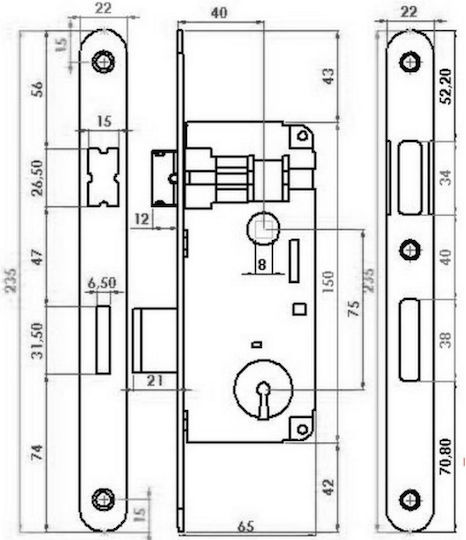 Gevy Recessed Interior Door Oval Lock 222.001 Gold