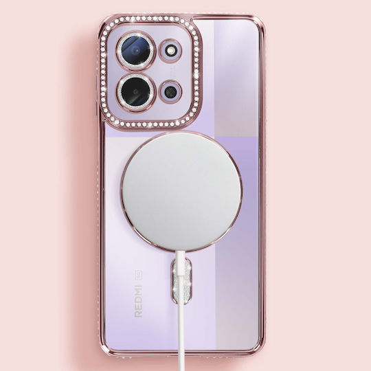 Avizar Handyhülle Redmi 15c Kompatibel mit Magsafe Rhinestone Rand Rosa