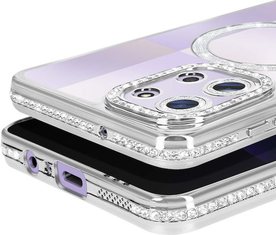 Avizar Case Redmi 15c Compatible Magsafe Rhinestone Border Silver