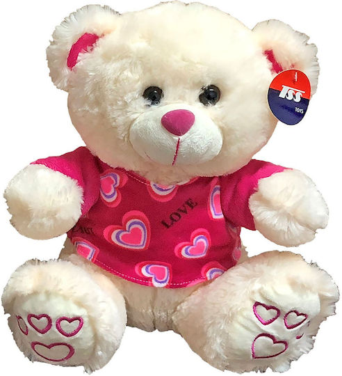 Бяло плюшено мече с червена тениска 30см Toymarkt 99481 1бр 79-461