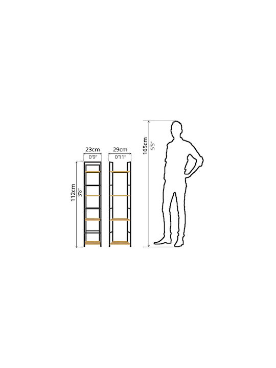 Етажерка Artemis-30112 Дъб 4 Рафтове 29,1x23,5x112см Черен Метален Рамка