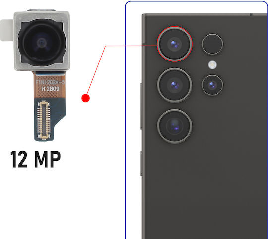 Clappio Задна Камера Galaxy S24 Ultra S23 Ultra 12MP Ултра Широк Ъгъл Сензор Черен