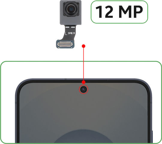 Clappio Предна Камера Samsung Galaxy S25 Резервна Част Селфи 12MP Черна