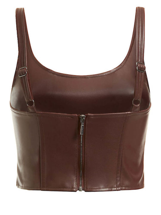 Women's Crop Top Leather Sleeveless Burgundy