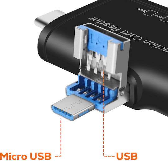 Linq SD-Kartenleser Micro SD USB 3.0 USB-Ausgang USB-C Blitzschlag Micro-USB Schwarze