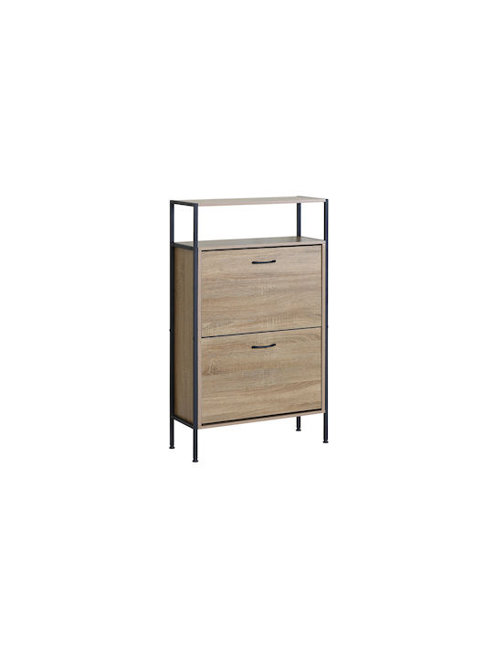 Shoe Organizer Metal-Wood Metalwood-60 2 Doors 1 Shelf Sonoma 63x24x105.5cm MDF Melamine Black Metal Frame