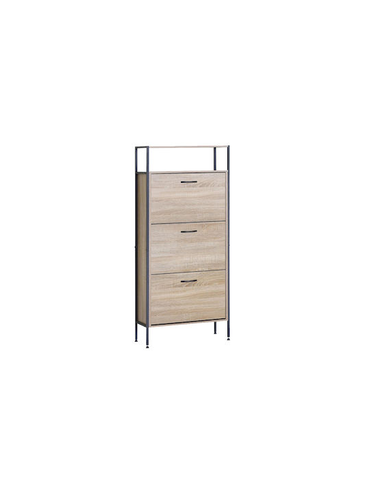 Shoe Organizer Metal-Wood Metalwood-60 3 Doors 1 Shelf Sonoma 63x24x140.5cm MDF Melamine Black Metal Frame