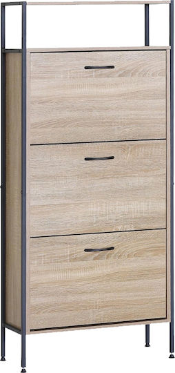 Παπουτσοθήκη Μέταλλο-ξύλο Metalwood-60 3 Πόρτες 1 Ράφι Sonoma 63x24x140,5εκ Mdf Μελαμίνη Μαύρο Μεταλλικό Σκελετό