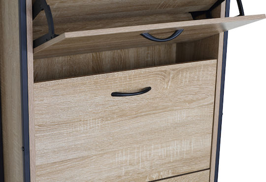 Παπουτσοθήκη Μέταλλο-ξύλο Metalwood-60 3 Πόρτες 1 Ράφι Sonoma 63x24x140,5εκ Mdf Μελαμίνη Μαύρο Μεταλλικό Σκελετό