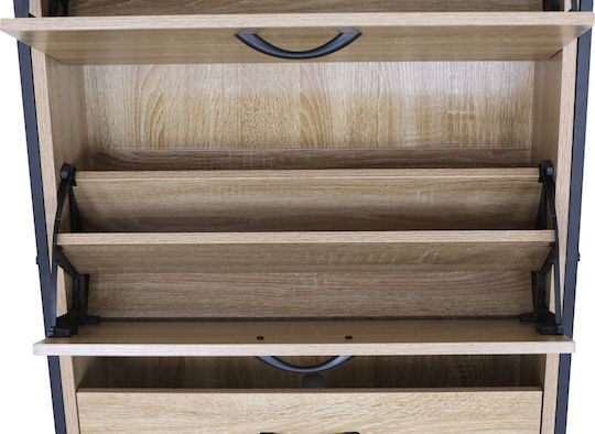 Παπουτσοθήκη Μέταλλο-ξύλο Metalwood-60 3 Πόρτες 1 Ράφι Sonoma 63x24x140,5εκ Mdf Μελαμίνη Μαύρο Μεταλλικό Σκελετό