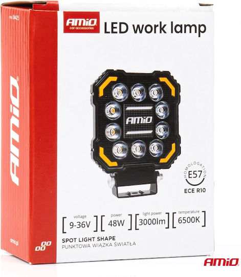 Amio Work Light Led Awl81 Spot 48w 3000lm 6500k Yellow Warning Light & Illuminated Logo 1 Piece 04425/am 04425/am 04425/am