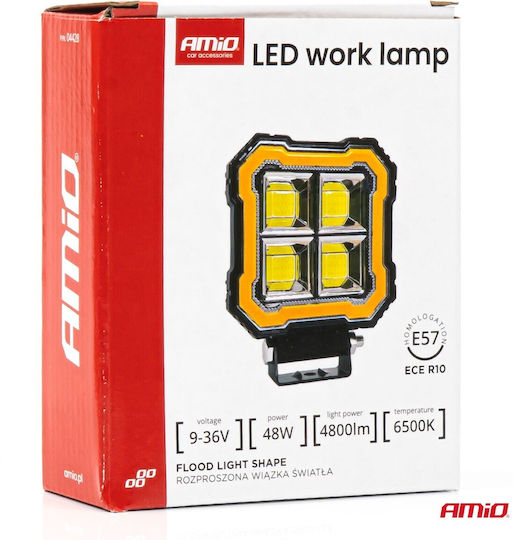 Amio Work Light Led Awl84 Flood 48w 4800lm 6500k Steady Yellow Led Bar – 9–36v 1 Piece 04428/am 04428/am 04428/am