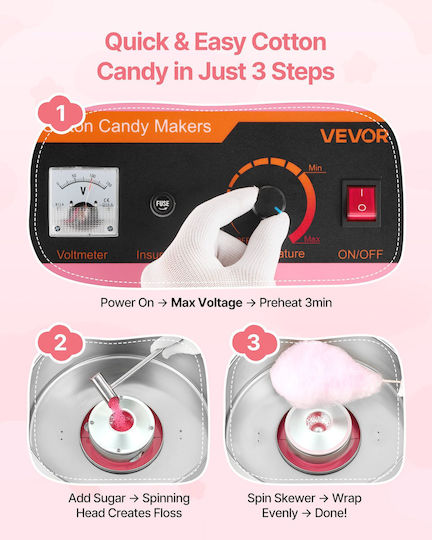 Vevor Candy Floss Maker 33.8cm Pink