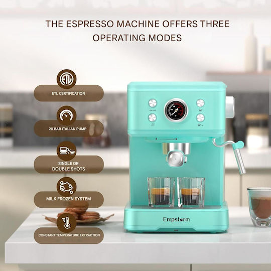 Mașină de Espresso 1100W Presiune 20bar Albastru deschis X0025PIKF3