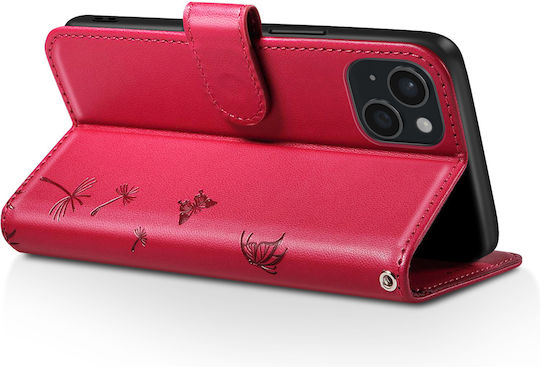 Zanaé Wallet Case Iphone 15 Premium Design Flowers Butterfly Red