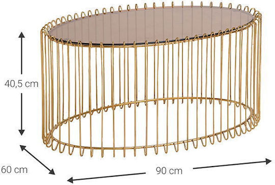 Кръгла Централна Кафе Маса Temporal Oval Стъклена Златиста Ш90xД60xВ40.5см