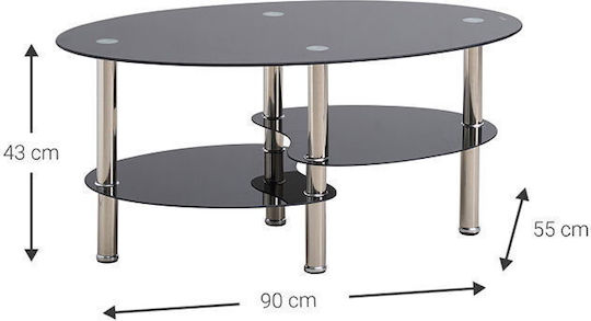 Polihome Rundes Zentral Kaffeetisch Galeon Glas Schwarz M90xP55xH43cm