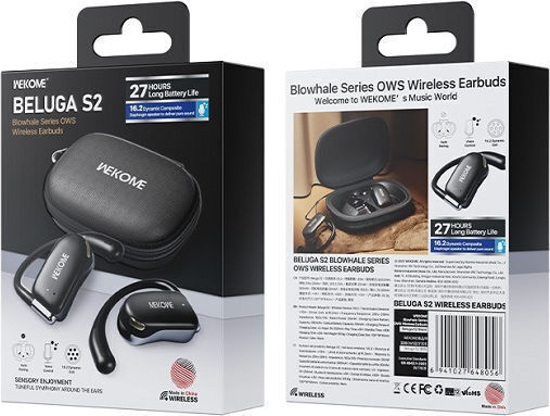 WK Beluga S2 Open Ear Bluetooth Handsfree Ακουστικά με Θήκη Φόρτισης Μαύρα
