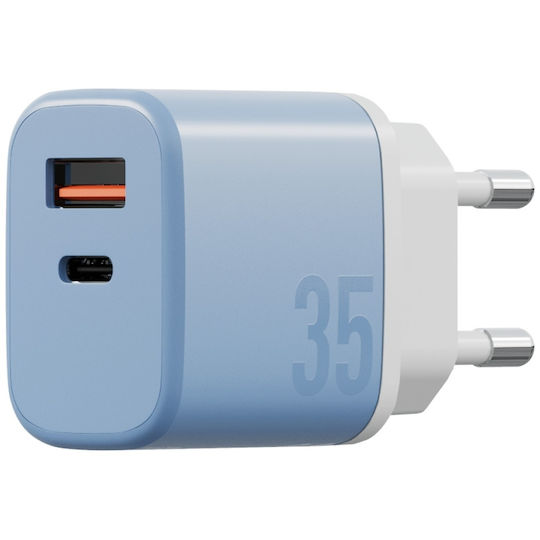 Bazic Charger GaN with USB-A Port and USB-C Port and Cable USB-C - USB-C 35W Power Delivery / Quick Charge 3.0 Blue (Goport Velox Kit)