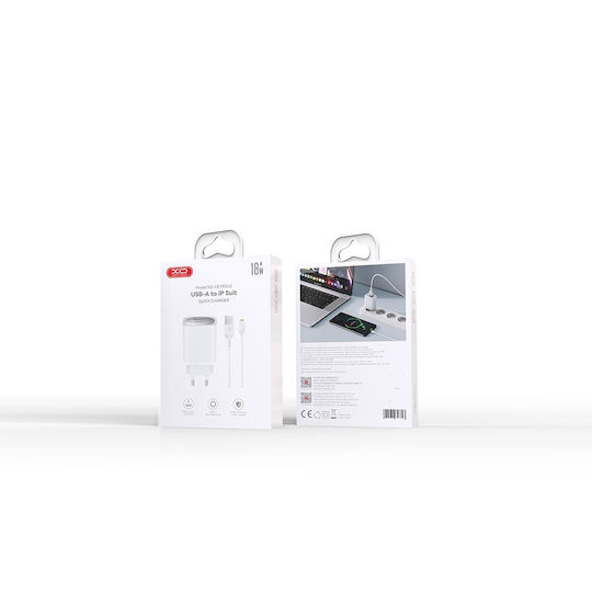 XO Charger with USB-A Port and Cable Lightning 18W Quick Charge 3.0 Whites (CE19)