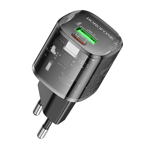 Borofone Charger Without Cable with USB-A Port and USB-C Port 20W Power Delivery / Quick Charge 3.0 Blacks (BN17 Sunlight)