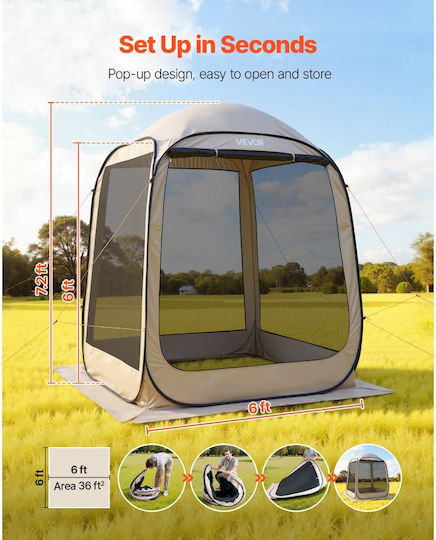 Vevor Camping Tent Cabin Beige for 6 People 182.5x182.5x220cm