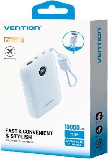 Vention FKAL0-C Power Bank 10000mAh 22.5W με Θύρα USB-A και Θύρα USB-C Γαλάζιο