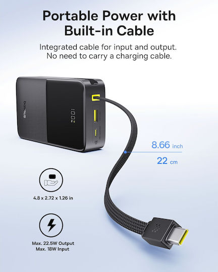 Baseus EnerFill Bipow2 Pro Power Bank 20000mAh 22.5W με Θύρα USB-A και Θύρα USB-C Cosmic Black