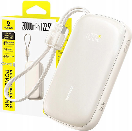 Baseus EnerFill FC21 QPow3 Ultra Външна Батерия 20000mAh 22.5W с USB-A Изходен Порт Power Delivery / Бързо Зареждане Бежова