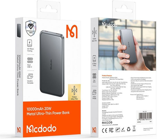 Mcdodo MC-3781 Power Bank 10000mAh 20W Γκρι
