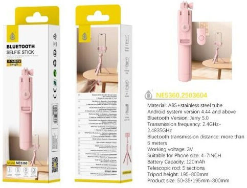 NE5360 RS Selfie Stick Τρίποδο Κινητού Bluetooth Ροζ