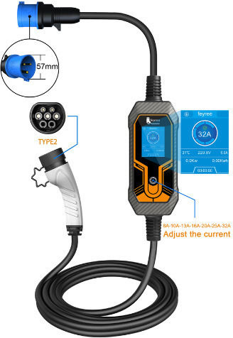 Feyree Portable Single Phase 7kW Charging Station with Built-in Cable Type 2 (202301161)