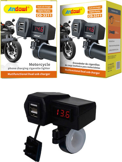 Andowl CD-3311 Φορτιστής Μοτοσυκλέτας με Θύρες: 2xUSB