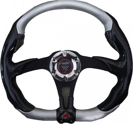 Simoni Racing Τιμόνι Αυτοκινήτου X4 Carbon Look Τριάκτινο Μαύρο/Ασημί