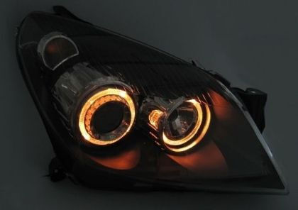 Φανάρια Εμπρός Angel Eyes Opel Astra H 2004-2009 Μαύρα Χωρίς Λάμπες Η 7 Σετ 2τμχ