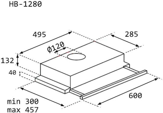 Telemax HB-1280AB Sliding Vent Hood 60cm Inox