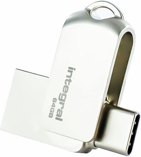 Integral 64GB USB 3.1 Stick mit Verbindung USB-A & USB-C Silber